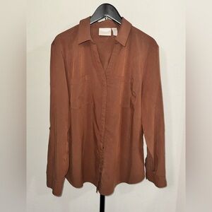 Chico's Women’s Button-Down Shirt in Chocolate Brown